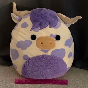 Squishmallows Purple and Cream Cow Pillow